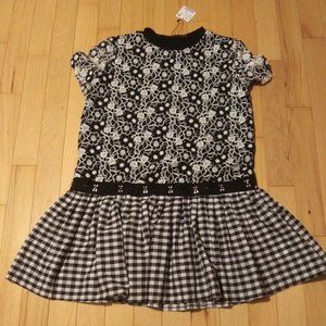 Black & white short dress w/ floral + check size L